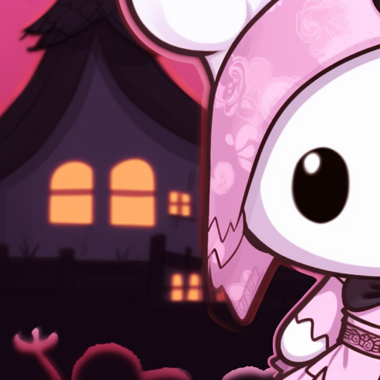 Two My Melody characters in Halloween costumes, standing side by side, with a background of a haunted house. my melody matching pfp halloween theme diy pfp for discord.