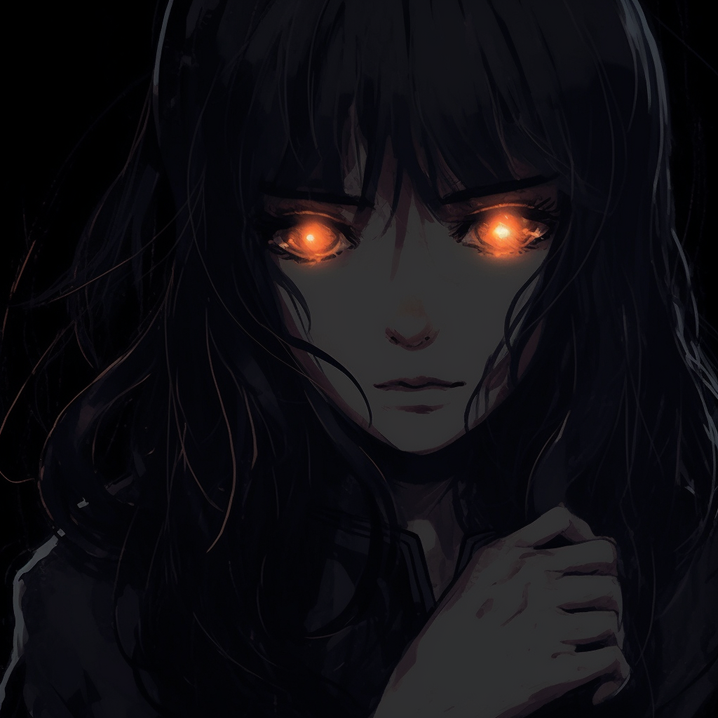 Portrait of a girl in dark, her glowing eyes and the spectral light creating a mysterious aura. illustrated dark aesthetic pfp pfp for discord.