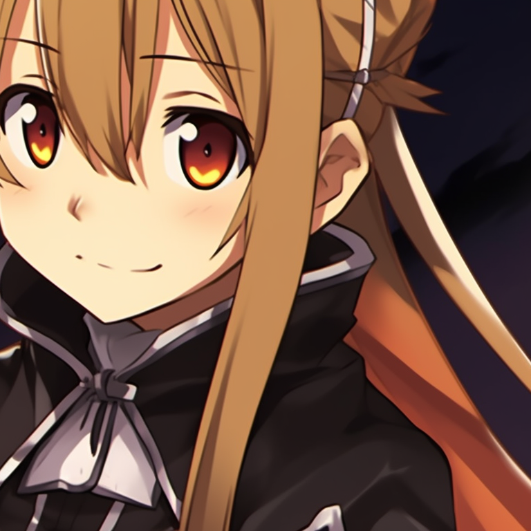 A full-body illustration of Kirito and Asuna in their Halloween outfits, with a focus on dynamic poses and intense expressions. sword art online characters kirito and asuna halloween matching pfp pfp for discord.
