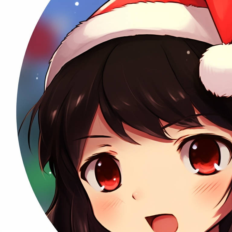 Two characters, one handing over a Christmas gift to the other, hats matched, characters sketched in soft pastel art style. christmas themed matching hat kid pfp pfp for discord.