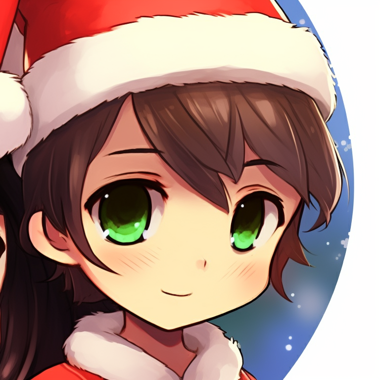 Two characters, one handing over a Christmas gift to the other, hats matched, characters sketched in soft pastel art style. christmas themed matching hat kid pfp pfp for discord.