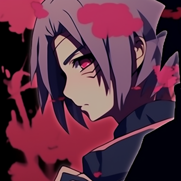 Sasuke and Sakura amongst dark roses, otherworldly glow highlighting them, watercolor-like style with a romantic undertone sasuke and sakura spooky halloween profiles pfp for discord.