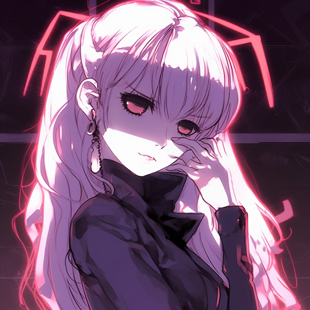 Bubblegum Crisis character looking away, heavy eyeliner and bright bold colors. y2k anime aesthetic pfp