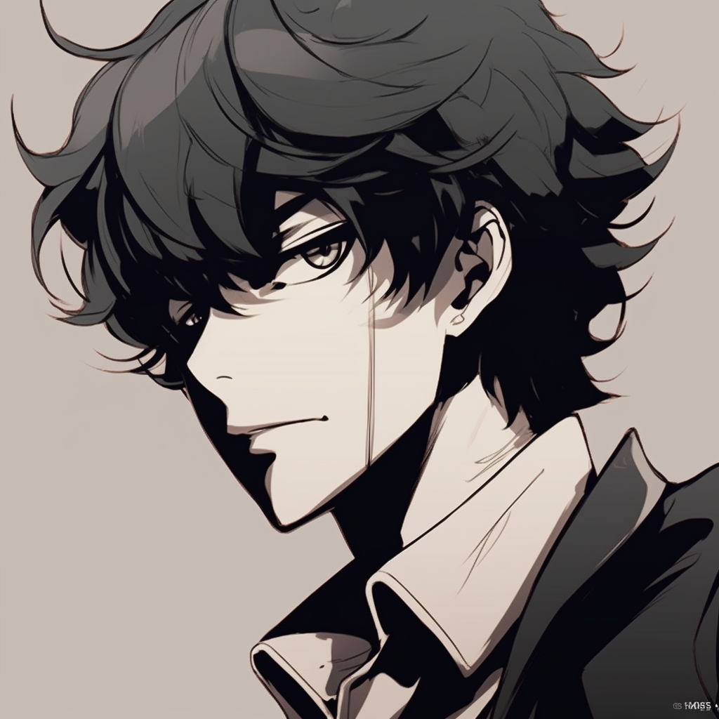 Profile view of Spike Spiegel, sleek linework and retro elements. classic anime male pfp pfp for discord.