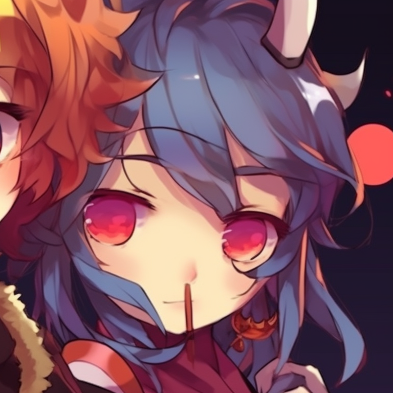 Two characters with grinning ghoul masks, dark hues and exaggerated shadows. aesthetic anime matching pfp halloween theme: cute characters pfp for discord.