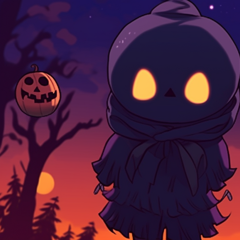 Two characters in Halloween costumes, standing bravely under a full moon, deep-blue night sky and saturated wardrobe colors. cute halloween matching meme pfp for best friends pfp for discord.