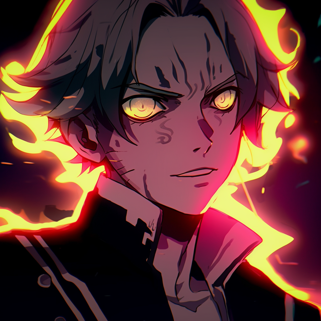 A vivid profile of Sanji, his swirled eyebrows and confident pose illuminated with neon lighting. one piece inspired glowing anime pfps