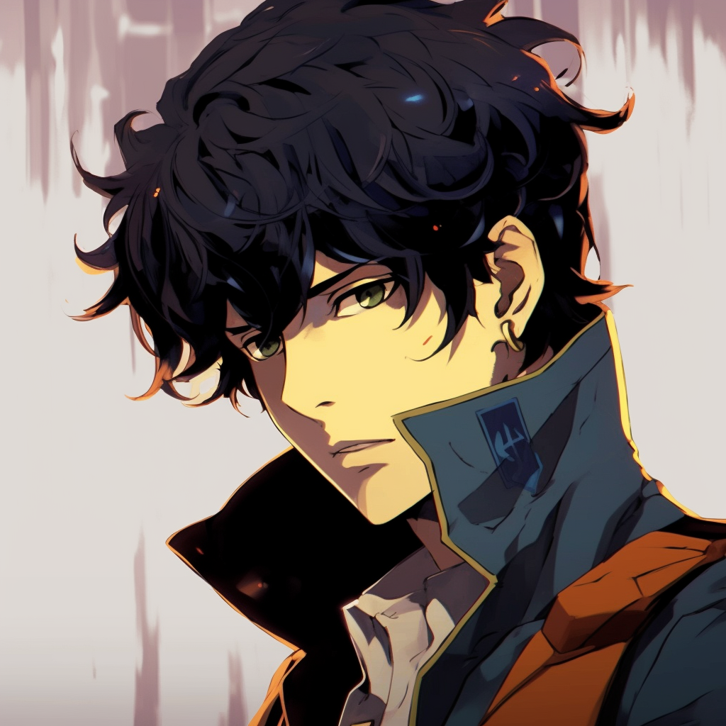 Deep gaze of Spike Spiegel, brilliantly drawn with focus on his eyes and sharp features. stylish male anime pfp
