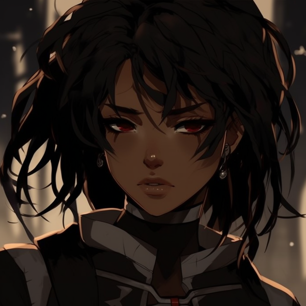 Anime figure in dynamic pose with sword, strong lines and vibrant colors. black anime pfp inspirationsHD, free download