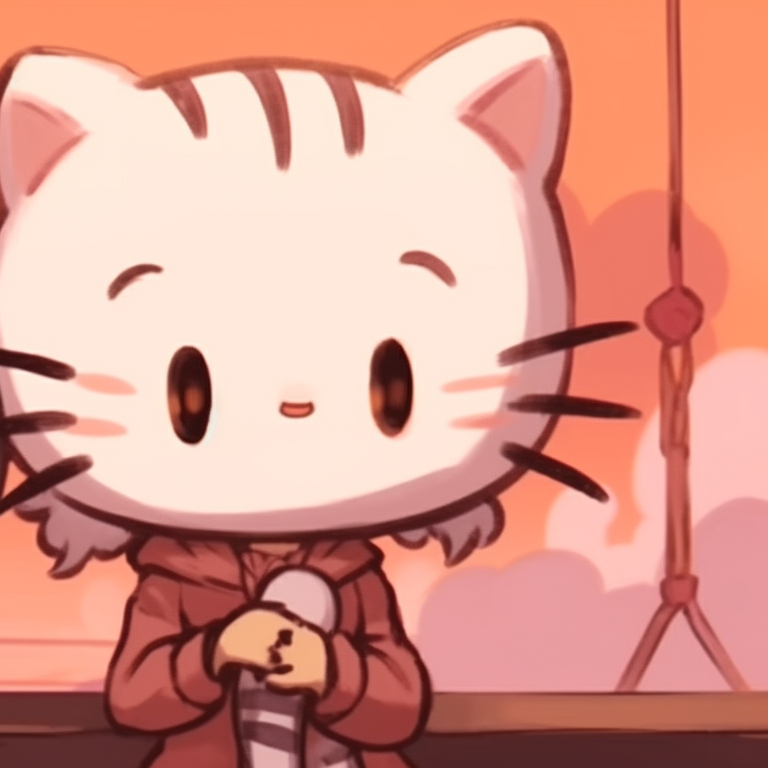 Two characters taking a walk, vibrant summer colors and detailed background. hello kitty girl theme matching pfp pfp for discord.