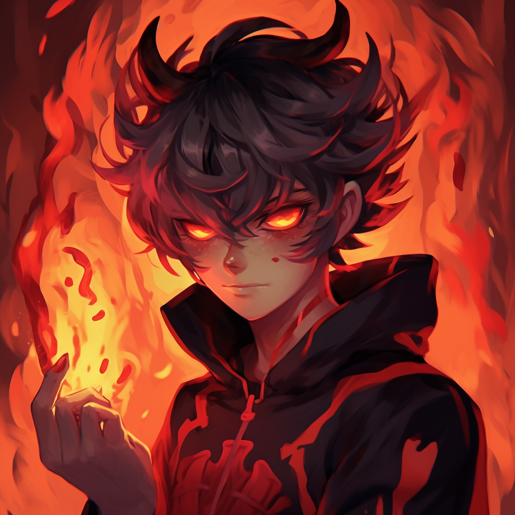 Portrait of a demon boy with horns, sharp features and chilling expressions. demonic anime pfp for boys pfp for discord.