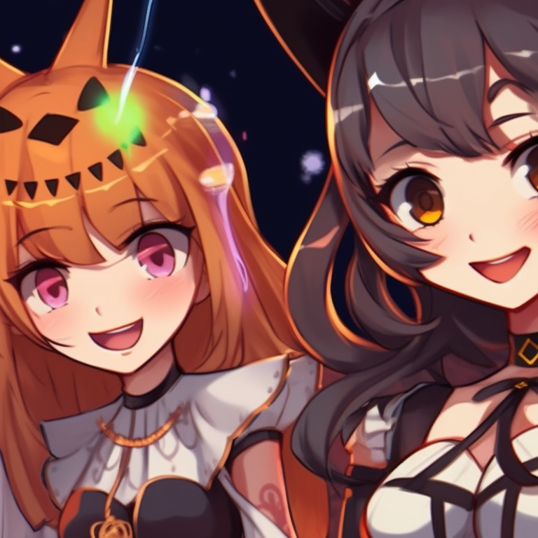 Matching Halloween costumes for a group of five friends, depicted in high contrast, with heavily shadowed elements. unique halloween theme for 5 friends matching pfp pfp for discord.