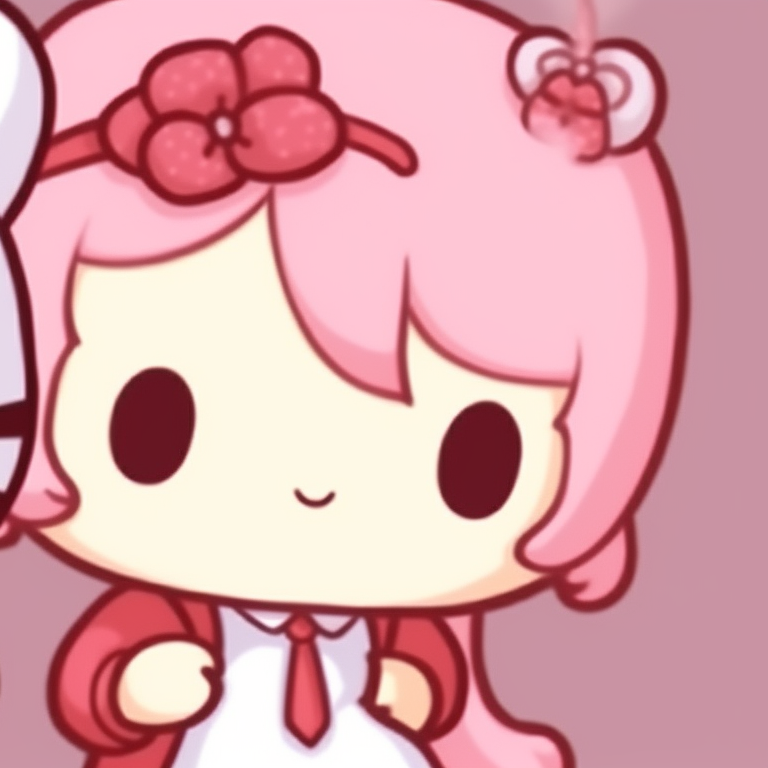 Two characters, Hello Kitty and Dear Daniel, in pastel environment with detailed expressions and soft shading. adorable matching hello kitty pfp pfp for discord.