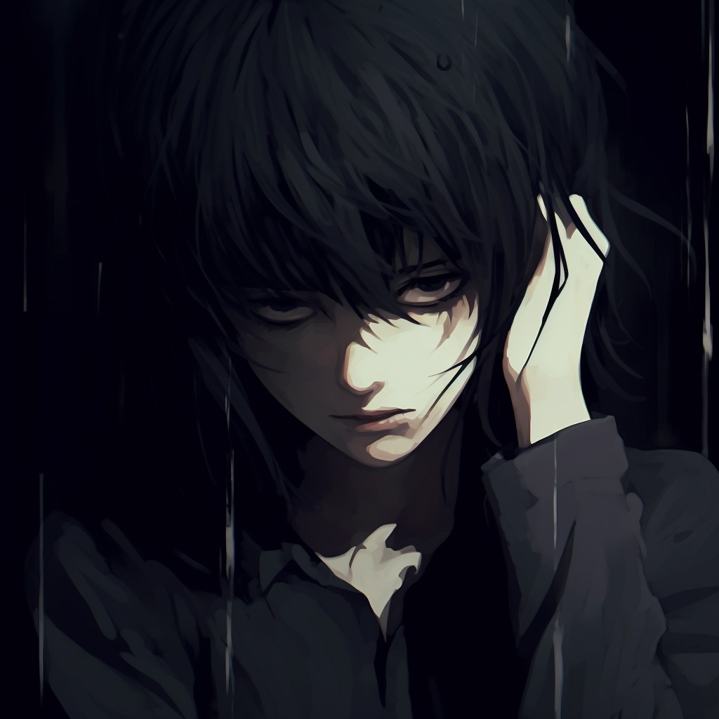 Dark shadows engulfing an anime girl with melancholic expression, subtle details and muted colors. mysterious sad anime pfpHD, free download