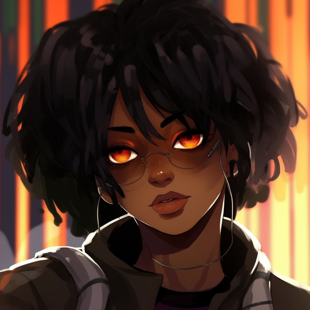 Black Anime Girl wielding magic with enchanting sparkles and luminous color style animated black girl pfp pfp for discord.