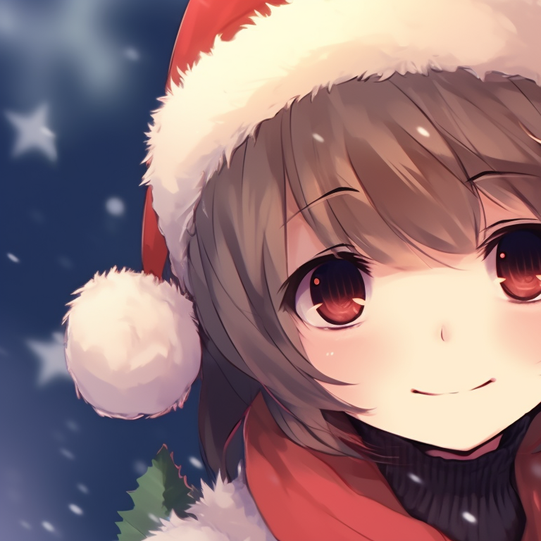 Two anime girl characters, warm hues and fluffy snowflakes, holding a Christmas wreath. cutest matching christmas anime pfp girls pfp for discord.