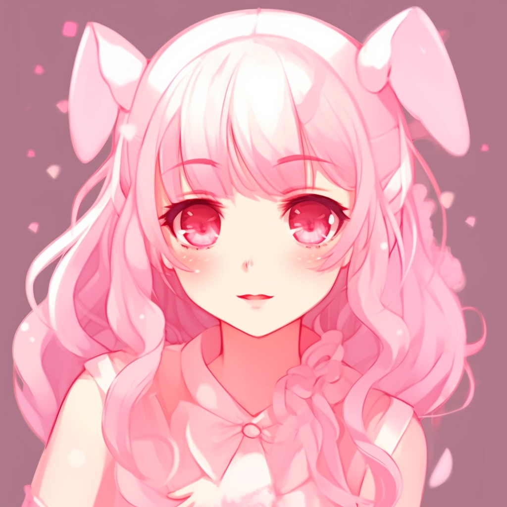 Anime girl with a soft smile, pink highlights, and a cool yet cute mood. trendy pink anime pfp designs