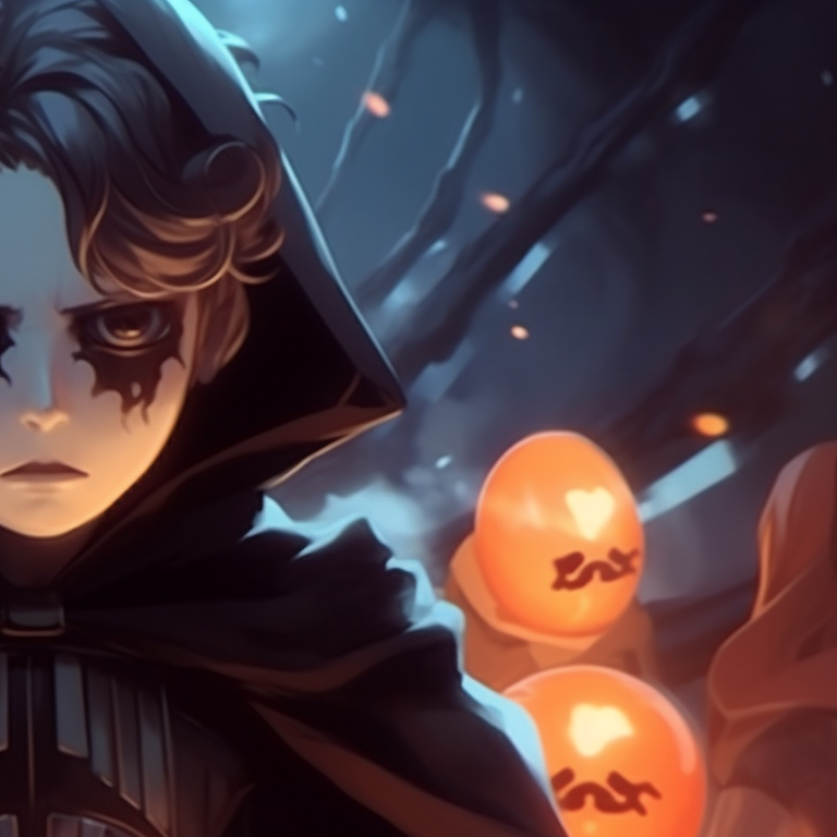 A character resembling Chewbacca with a Halloween twist, detailed fur and eerie decor, set against a full moon background. star wars matching pfp halloween concept pfp for discord.