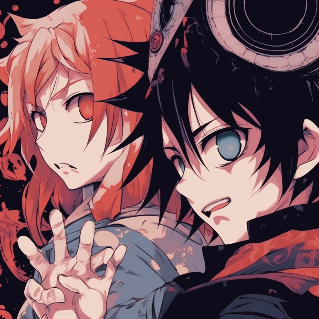 Close-up split-screen of Naruto and Sasuke, featuring high detail and intense expressions. anime matching pfp for two friends: popular styles