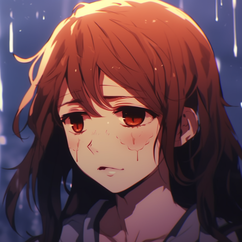 Weeping anime character, fantastic use of light and shadows expressive crying anime pfp pfp for discord.