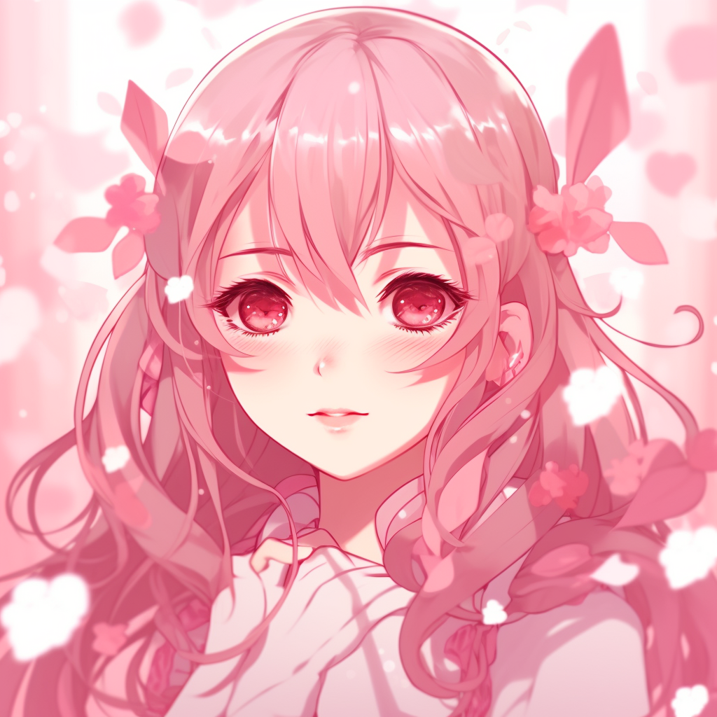Anime character surrounded by sakura petals, pastel colors and delicate linework. animated pink anime pfps