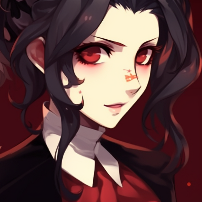 Two characters in vampire attire, soft shading and crimson hues creative hot matching pfp halloween theme pfp for discord.