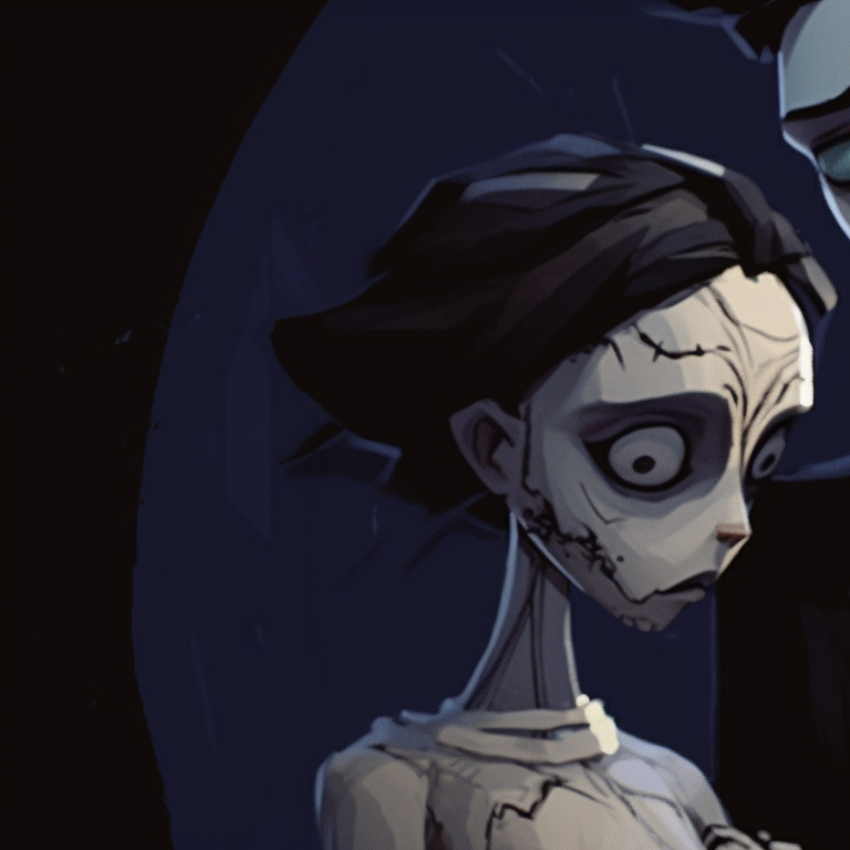 Victor and Emily, soft texture and eerie backdrop, leaning in for a touch. victor and emily corpse bride matching pfp pfp for discord.