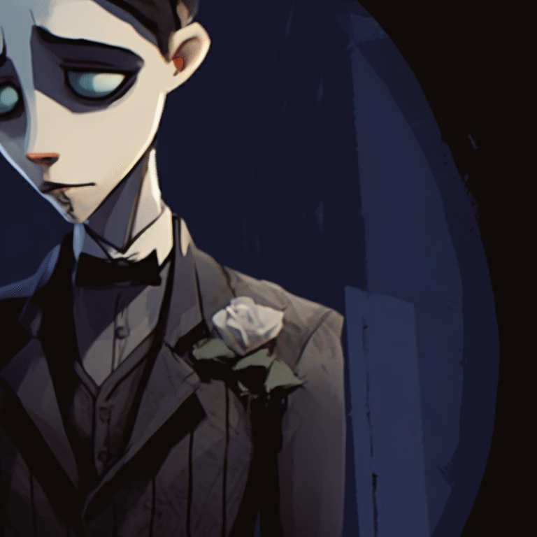 Victor and Emily, soft texture and eerie backdrop, leaning in for a touch. victor and emily corpse bride matching pfp pfp for discord.