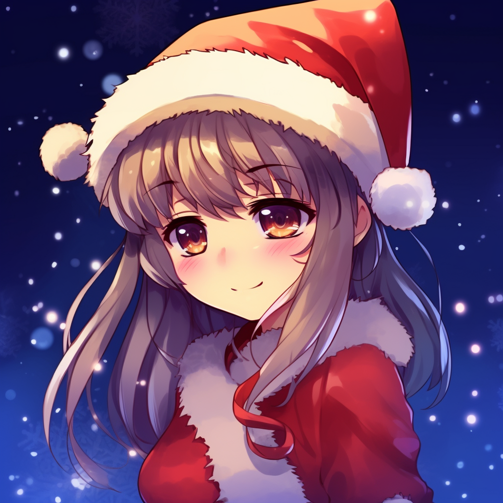 Anime girl wearing reindeer antlers, fun festive details and vibrant colors. cute christmas anime pfp