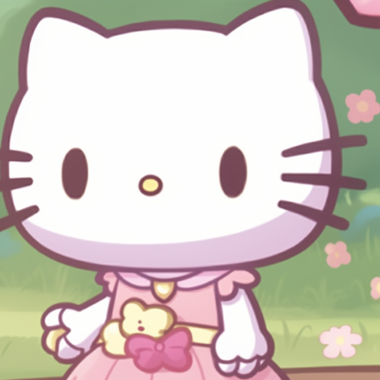 Two Hello Kitty characters in an outdoors setting, showcasing soft pastel colors and frequent use of shapes. aesthetic hello kitty pfp matching pfp for discord.