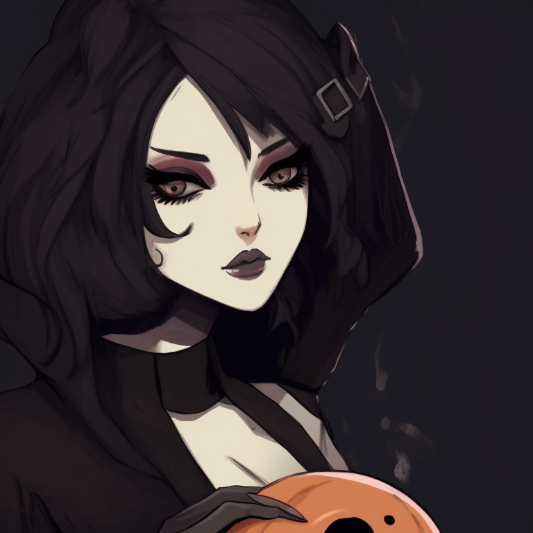 Two characters in pumpkin-themed outfits, vibrant colors showcasing the Halloween theme. goth pfp in a halloween-themed matching style pfp for discord.