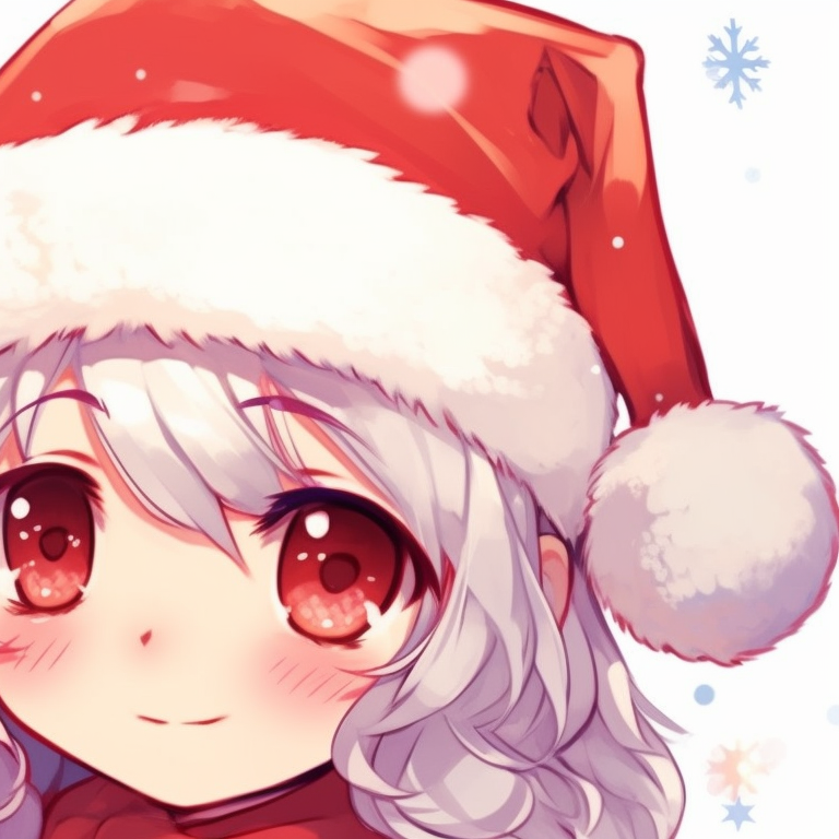 Two characters in coordinating Christmas hats, bright colors and glossy finish. matching cute christmas pfp for girls pfp for discord.