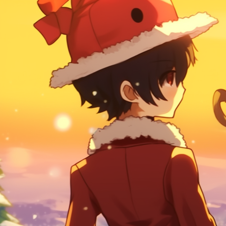 Two characters sharing a humorous moment while decorating a Christmas tree, the scene blending with the rich hue of orangewood. festive matching christmas pfp orange images pfp for discord.