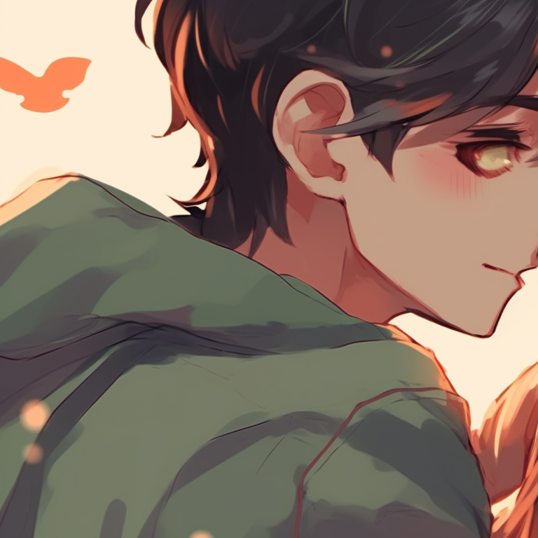 Two characters in classical attire, intricate patterns and warm colors, walking arm-in-arm. pfp matching non-anime couples pfp for discord.