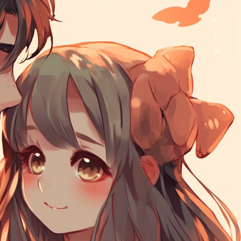 Two characters in classical attire, intricate patterns and warm colors, walking arm-in-arm. pfp matching non-anime couples pfp for discord.