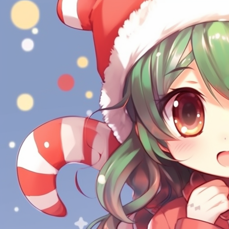 Two characters bundled up in matching winter outfits, soft pastel tones with an emphasis on texture. matching cute christmas pfp for girls pfp for discord.