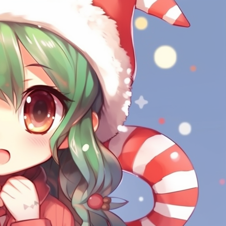 Two characters bundled up in matching winter outfits, soft pastel tones with an emphasis on texture. matching cute christmas pfp for girls pfp for discord.