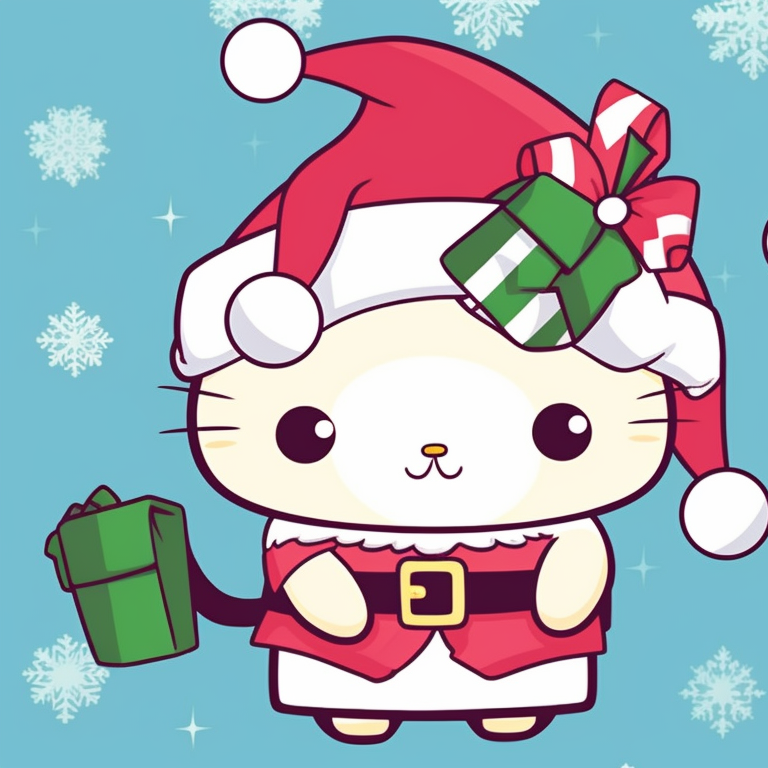 Hello Kitty characters, red-white costume theme, mistletoe detail on the bow. adorable matching sanrio christmas pfp selection pfp for discord.