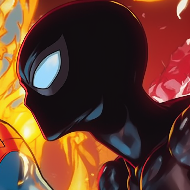 Two characters in the middle of web action, capturing the dynamic energy of Spider-Man. cartoon themes for spider man matching pfp pfp for discord.