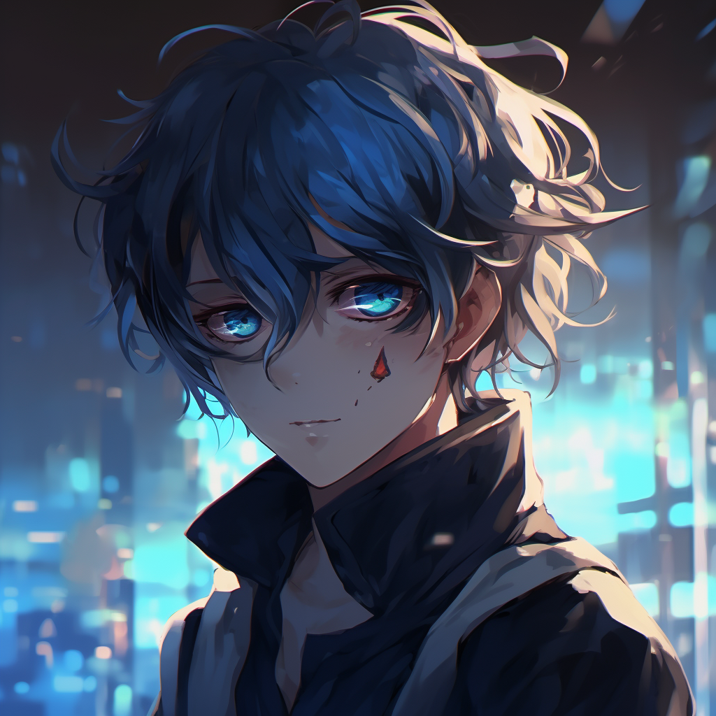 Anime boy with deep cerulean eyes, sharp lines and attention to detailing on irises. 4k anime boy profile picture