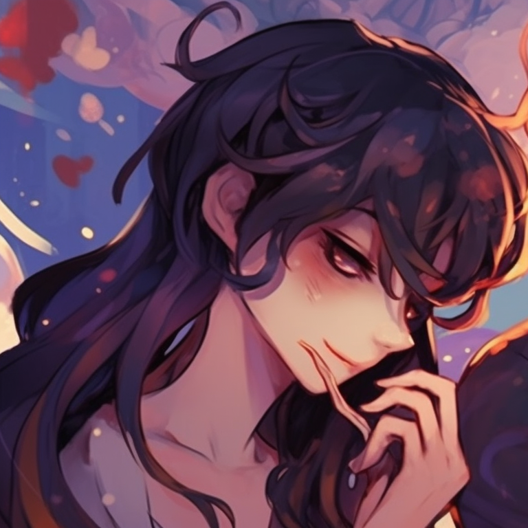 Two characters in a fantastical setting, featuring vibrant colors, whimsical elements, and soft, flowing lines. couples matching pfp discord ideas pfp for discord.