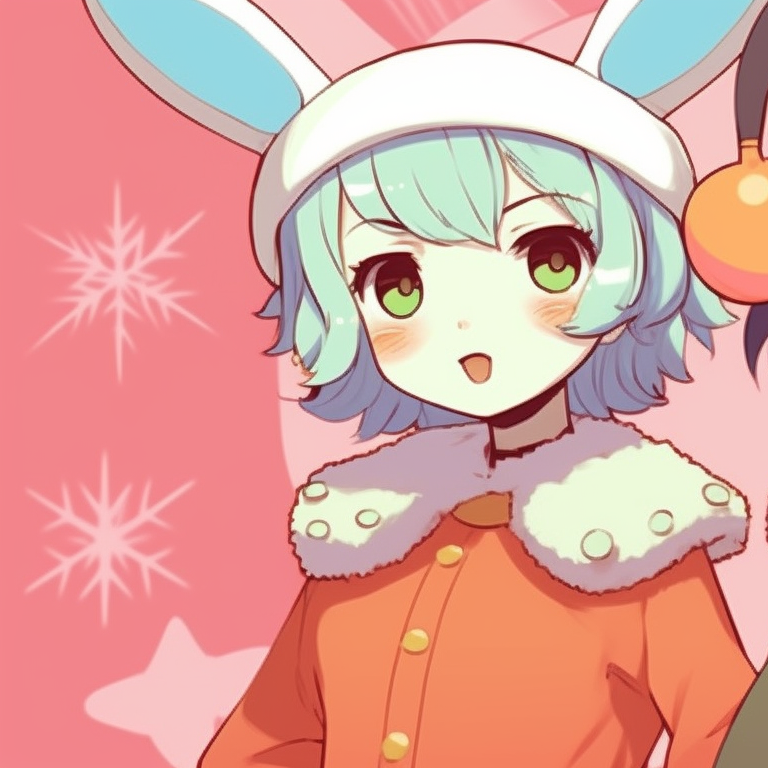 Two characters, snowy backdrop, pastel colors with a Christmas feel. unique matching retro aesthetic cartoon pfp christmas themes pfp for discord.