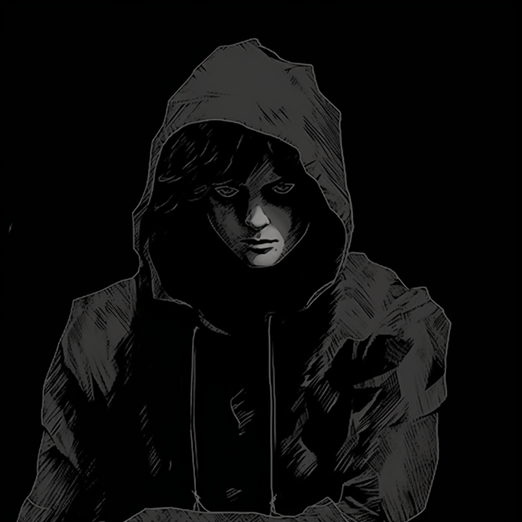 Detail of an unidentified anime character hidden in the dark, with focus on the use of shadows and the intricate details. cryptic dark aesthetic pfp pfp for discord.