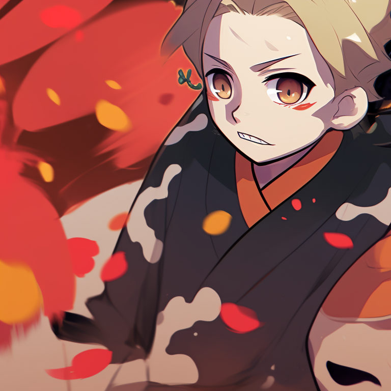 Zenitsu and Nezuko, vibrant colors and exaggerated lines, both in their full Demon Slayer Corps uniforms. zenitsu and nezuko matching costumes pfp for discord.