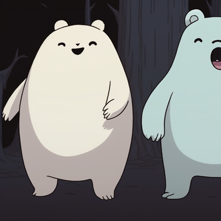 Grizzly and Panda popping out from Jack-o'-lanterns, warm hues, and unique facial expressions. creative we bare bears matching halloween pfps pfp for discord.