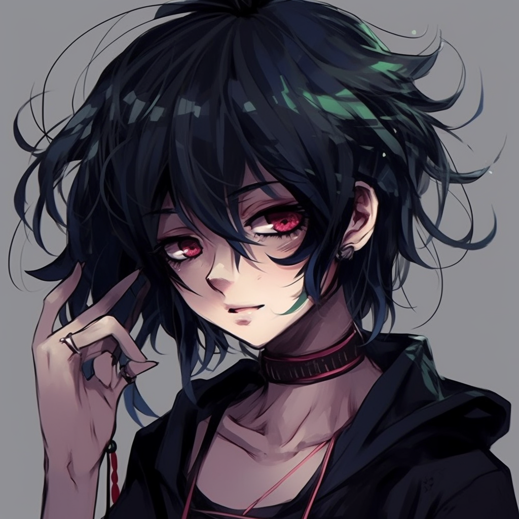 Fierce looking Emo Anime girl, bold colors with detailed choker and piercing. emo pfp anime girls collection