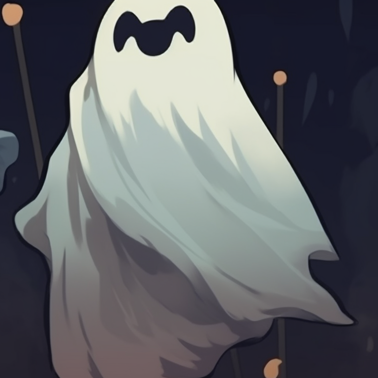 Close-up of two ghost characters, high contrast with intense details and translucent appearance. animated ghost for halloween theme pfp for discord.