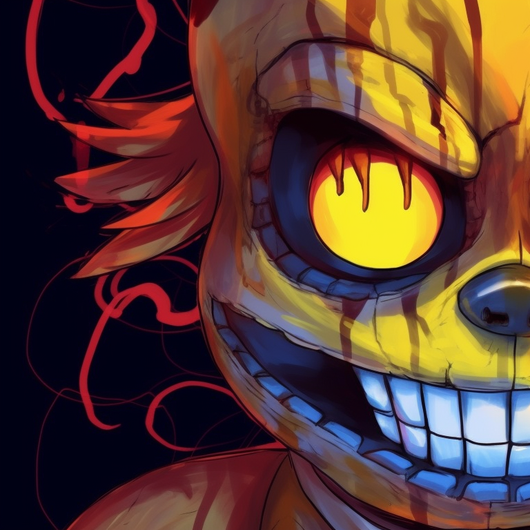 Profile close-ups of FNAF characters, high contrast lighting emphasizes their features, surrounded by deep blacks. matching fnaf halloween profile images pfp for discord.