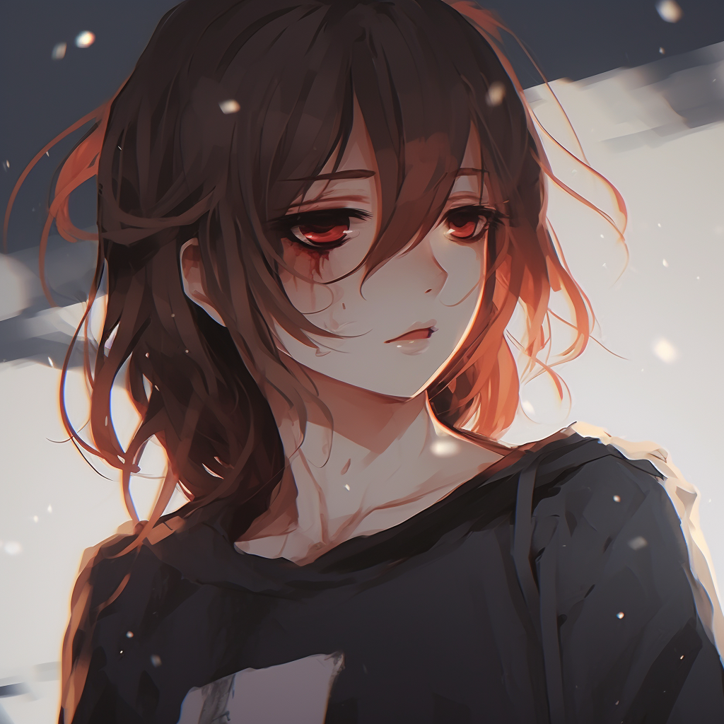 A girl lost in a gloomy daydream, with faded colors and muted background. suggestive anime sad pfps