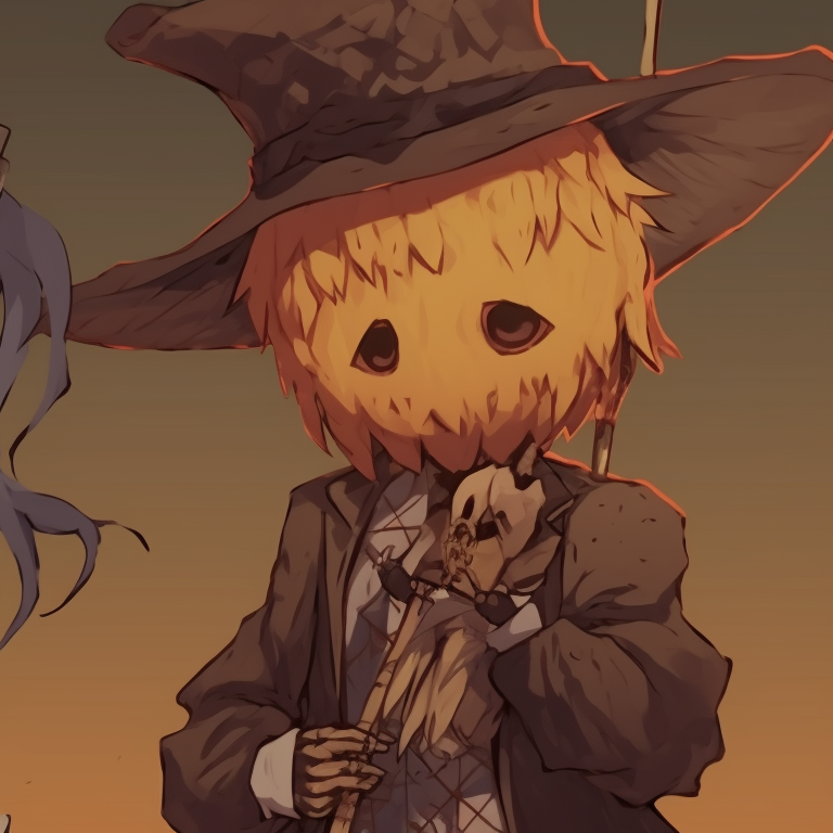 Two scarecrow characters, earthy tones with scarecrow texture detailing. find your perfect non anime halloween matching pfp pfp for discord.